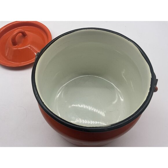 Enamel VTG  6 Inch High Mllk Can or Milk Churn Red/Orange w/White Polka Dots - Picture 11 of 16